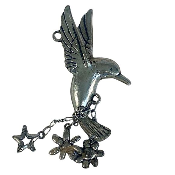 Silver Hummingbird Car Charm Backpack Accessory Rear View Mirror Charm - Picture 2 of 5